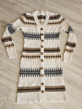 Lucky Brand Fair Isle Nordic Stripe Button-front Sweater Dress Women's Medium